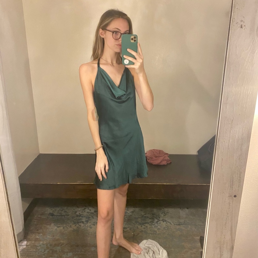 Altar'd State | Emerald Green Halter Satin Mini Dress